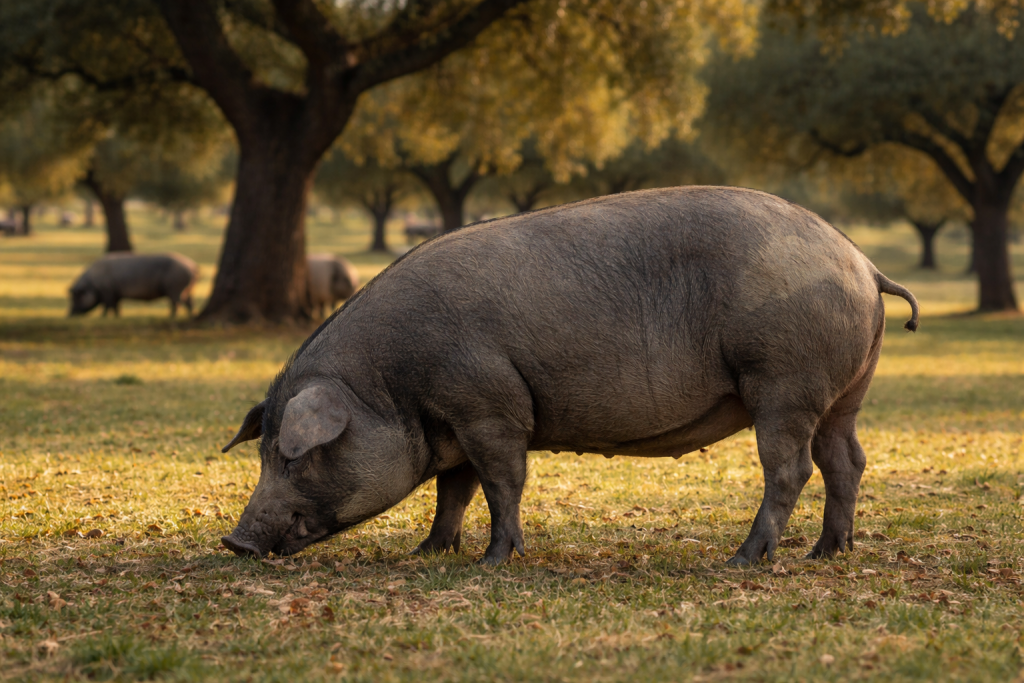 Cerdo ibérico retinto de capa rojiza en artículo de Charcuterías Pascual Zaragoza