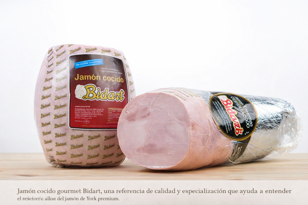Imagen de jamón cocido gourmet Bidart utilizada en el artículo sobre el auténtico jamón de York premium y su valor gastronómico en Zaragoza. Refuerza el enfoque de calidad, origen del producto y especialización en charcutería gourmet.