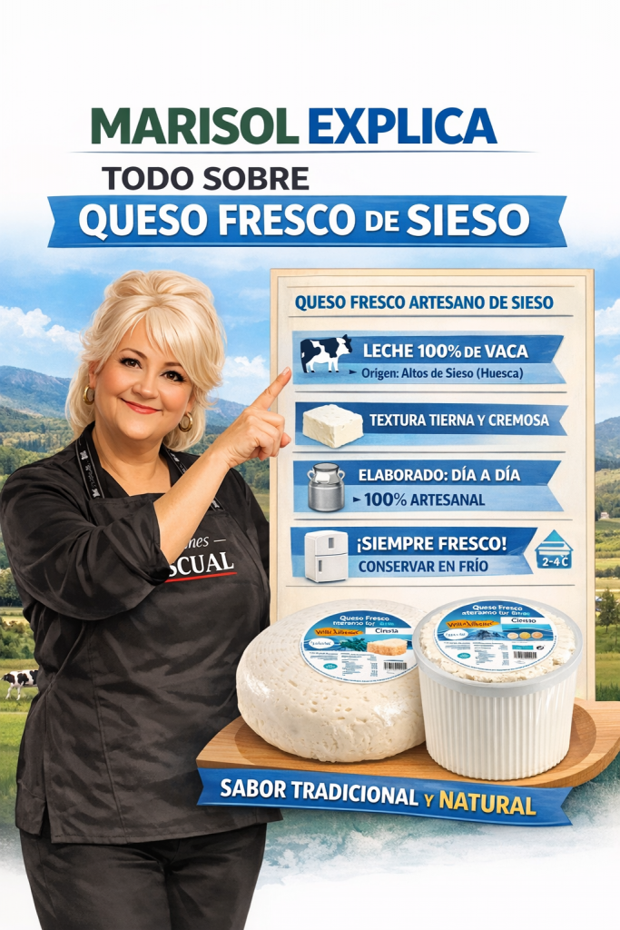 Marisol explica el queso fresco de Sieso disponible en Charcuterías Pascual (Zaragoza)